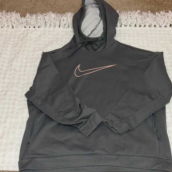 Nike Charcoal Hoodie with Coral Swoosh - Picture 1 of 5